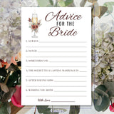 Bridal Shower Party Game Cards - Advice For The Bride For Wedding Engagement Bachelorette - Rose Champagne Glasses - Romantic Bohemian - 30 Pcs 5X7 Inch Ready To Play Instant Fun White Brown