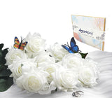 Artificial Flower Rose Bouquet Odorless, 12-Stem Lifelike Single Rose Silk Flowers With Plastic Flowers Stems For Vase Floral Arrangement, Wedding, Home Decor, Sympathy Flowers (Pure White)