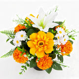 Artificial Grave Flowers In Pots, Potted Artificial Chrysanthmums Lily Daisy Flowers For Home Decor, Outdoor Cemetery Funeral Grave Decoration (1Piece, Orange&White)