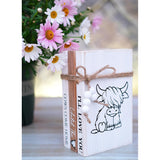 Highland Cow Wood Book Stacks Decor - Rustic Farmhouse Decorative Books Sign For Home Coffee Table Mantle Fireplace Shelf Decorations - I'Ll Love You Until The Cows Come Home 7.5X5X3'