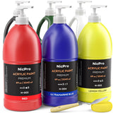 6 Colors Large Bulk Acrylic Paint Set (69 Oz, 2040Ml) Rich Art Painting Supplies Non Toxic For Multi Surface, Canvas, Wood, Leather, Fabric Stone Craft, For Kid & Adult With Pump, Color Wheel