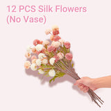 12Pcs Mixed Pink Artificial Flower, Silk Flowers For Centerpiece Table Wedding Party Home Decor, Fake Flower With Faux Chrysanthemum Flowers Artificial 10 Stems + Eucalyptus (No Vase)