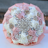 6.3" Pink Champagne & Ivory Bridal Wedding Bouquet Round Holding Bouquet Throw Toss Artificial Rose Flower Bunch For Bride Bridesmaid Wedding Quinceanera
