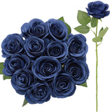 12Pcs Roses Artificial Flowers Navy Blue Fake Roses Flowers With Long Stems Silk Flowers For Wedding Bouquet Centerpices Decorations Party Bridal Baby Shower Home Decor