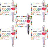 24 Set Valentines Day Card And Multicolor Pen Gift Greeting Card And Retractable Multicolored Pen For Kids School Valentine'S Day Student Classroom Exchange Gift Party Favor (6-In-1)