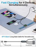 4 in 1 Multi Charging Cable for Apple Watch iPhone Samsung USB C Lightning Micro USB 4FT Black