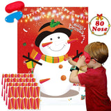 Pin The Nose On The Snowman Games Large Christmas Snowman Games Poster For Kids Christmas Snowman Party Decorations Xmas Party Games Supplies - 80 Noses