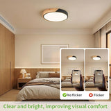 11.8 Inch Modern Wood LED Ceiling Light Black Flush Mount Fixture 3000K
