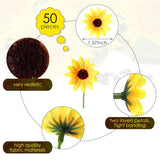 50 Pcs Mini Artificial Sunflower Heads With Iron Stems For Home Party Decoration Wedding Decor, Bride Holding Flowers Centerpieces Wreath Garden Diy Art Decor Crafts(1.57 Inch)
