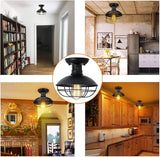 Farmhouse Flush Mount Ceiling Light Rustic Black Metal Cage Industrial Ceiling Fixture