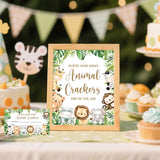 Jungle Animal Theme Guess How Many Animal Crackers Baby Shower Game, Safari Theme Party Decoration, 1 Standing Sign And 50 String Card For Baby Shower Supplies