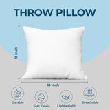 Throw Pillows (Set Of 4, White) – 18 X 18 Inches Down Alternative Pillows For Bed, Sofa, And Couch - Fluffy Decorative Stuffer Pillow For Indoors & Outdoors