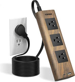Surge Protector Power Strip 3 Outlets 2 USB Ports 1 USB C 1800J 10FT Flat Plug Extension Cord Wood Finish