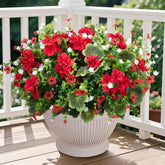 18'' Artificial Geraniums Flowers For Outdoors, 10 Bundles Mixed Fake Silk Flowers Plastic Plants Uv Resistant For Summer Garden Porch Patio Planter Kitchen Table Home Decor, Red
