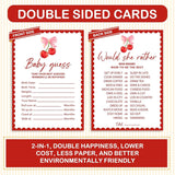Cherry Baby Shower Game, 4 Funny Games For Boy Or Girl, Babies Guess Cards, Would She Rather, Advice For New Parents, Well Wishes For Babies, Cherry Baby Shower Decoration For 20 Guests