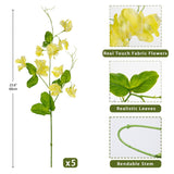 Yellow Artificial Flowers Bouquet, Spring Summer Flower Sprays With Green Leaves Realistic 23.6'' Long Stem Faux Sweet Pea For Home Decor Indoor Vase Farmhouse Wedding, Set Of 5