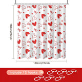 Valentines Shower Curtain Red Heart Shower Curtain For Valentines Day Bath Decorations Sweet Love Bath Curtain With 12 Hooks, 72 X 72 Inch Waterproof Fabric Bath Curtain
