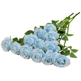 12Pcs Roses Artificial Flowers Fake Roses Baby Blue Silk Roses White Silk Flowers Rose With Long Stems For Wedding Home Party Centerpieces Decorations