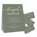 Baby Shower Diaper Raffle Game Kit, 50 Pieces Dark Green Tickets & 1 Standing Sign, Decoration For Baby Shower, Gender Reveal, Baby Announcement, Party Favor & Decorations - A08