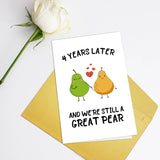Funny 4Th Anniversary Card For Wife Husband, Sweet Four Years Card For Him Her, Cute Pear Love Card, Romantic Valentines Day Card