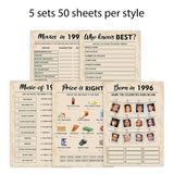 30Th Birthday Party Games, Set Of 5 Activities For 10 Guests, Born In 1996 Games Bundle, Birthday Party Supplies For Adults, Pack Of 50 Cards