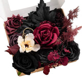 Fake Flowers Box, Faux Artificial Greenery Stems Foam Roses Dahlia Silk Maple Leaf Fabic Flower For Centerpieces Bouquet Wedding Vase Floral Decorations, Burgundy & Black, Mini Combo