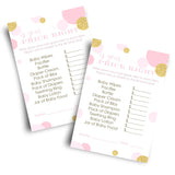 Pink And Gold Baby Shower Games Girl - Guess The Price Is Right Baby Shower Activities For Guests Prizes, Twinkle Little Star Theme Ideas Princess, 4X6, 25 Cards