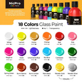 18 Colors Acrylic Glass Paint Set (8.45 Oz, 250 Ml) Large Bulk Enamel & Ceramic Painting Supplies Kit For Wine Bottle Glass Jars Windows With Sponge & Art Knife, Opaque Gloss Finish