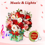 Rose Card With Music And Light, Valentine Card With Roses, Flower Bouquet 3D Gift Card, Valentines Day Gifts Mothers Day Gifts For Women Mom Wife(Rose)