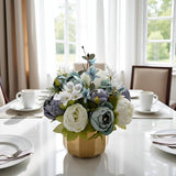 Artificial Flowers In Vase,Faux Hydrangea Rose Flower Arrangements For Home Office Decoration, Dining Table Centerpiece