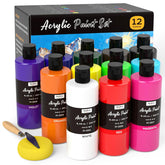 12 Colors Large Bulk Acrylic Paint Set (8.45 Oz,250 Ml) Rich Art Painting Supplies, Non Toxic For Multi Surface Rock Canvas Wood Ceramic Leather Fabric Craft, For Adult With Color Wheel