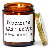 Teachers Last Nerve Candle,Teacher Appreciation Gifts For Women And Men, Thanksgiving Funny Teacher Gifts For Birthday Christmas Retirement Thanksgiving,Sandalwood & Rose Scented Candle,7Oz