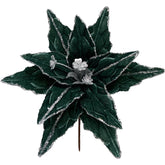 11.8’’ Large Glitter Christmas Flower 6 Pcs Artificial Velvet Poinsettia Flowers Ornaments Glitter Christmas Tree Flowers Big Xmas Tree Wreath New Year Decorations (Dark Green 11.8'')