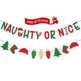 Christmas Party Decorations - Naughty Or Nice Banner With Stockings, Hat Garland For Christmas Decorations