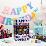 Reversible Birthday Wrapping Paper Roll - 17 Inch X 33 Ft(46.8 Sq.Ft.Ttl) - Creative Colorful Happy Birthday Lettering & Candle Navy Blue Gift Wrap For Party, Baby Shower & Holiday