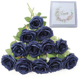 Artificial Rose Flower Navy Blue Flowers Navy Blue Roses Silk Flowers 12 Pcs With Long Stem Silk Roses Bouquet For Wedding Bridal Shower Party Home Decoration