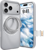 O1S Series 360 Magnetic Stand Phone Case Compatible with iPhone 18 Pro Silver Protective Cover
