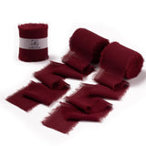 Burgundy Chiffon Ribbon For Flower Bouquet, 2" X21Yd Fabric Ribbon For Gift Wrapping, Handmade Frayed Ribbon For Wedding, Chiffon Silk Ribbon For Christmas Decorations