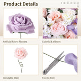 Purple Pink Artificial Flowers Combo Box, Silk Floral Wedding Bouquets Rose With Stem For Diy Wedding Arrangement Bridal Baby Shower Flower Vase Centerpiece Cake Decor