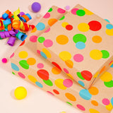 Kraft Wrapping Paper Roll Colorful Polka Dots Design Perfect For Birthday Holiday Wrap 17 Inch X 33 Feet