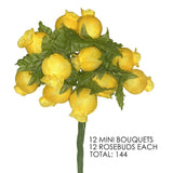 Daffodil Yellow Artificial Silk Flower Roses - 12 Mini Bouquets Of 12 Rosebuds, 144 Rosebuds Total, Wedding, Reception, Easter, Wreath