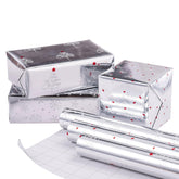 Christmas Wrapping Paper Roll With Metallic Foil Shine - Mini Roll - 17 Inches X 10 Feet Per Roll, Total Of 3 Rolls - Silver Christmas Elements