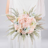 Bridal Wedding Bouquets Artificial Rose Handmade Romantic For Bride Bridesmaid Holding Flowers, 11.8'' (Rose Bouquet-Pink)