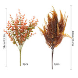 6Pcs Artificial Fall Flowers Outdoor Uv Resistant, 3Pcs Fall Fake Plants With 3Pcs Autumn Boston Fern Plants Bushes For Outside Garden Front Porch Sidewalk Window Box Fall Décor Orange
