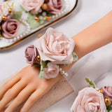 Dusty Pink Wrist Corsage,Set Of 6, Homecoming Wrist Flower Girl/Mother Corsages Wristlet Perfect For Bride Bridesmaids Wedding Guests Hand Flower, Proms, Party, Ceremony Anniversary