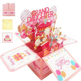 Happy Granddaughter Birthday Card Pop Up Card Box Gift From Grandma Grandparents 3D Funny Colorful Foldable Celebration Greeting Cards With Envelope For Women Birthday Party Decor