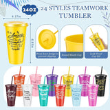 96 Pcs Team Appreciation Gifts For Employee 24 Oz Inspirational Plastic Cups Bulk With Lid And Straw Notebooks Ballpoint Pens Keychain Set Thanksgiving Christmas Gifts (Colorful)