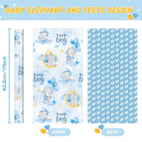 Baby Boy Wrapping Paper Roll - 1 Roll 17”X 33 Ft Blue Baby Elephant Wrapping Paper For Kids Birthday Gift Packing Supply Elephants And Footprints Design Paper For Baby Showerparty Favor, Reversible