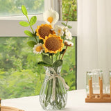 Crochet Flower Bouquet, Handmade Artificial Sunflowers Bouquet Knitted Flowers Crochet Sunflower Decor For Home Kitchen Wedding Party Office Decor