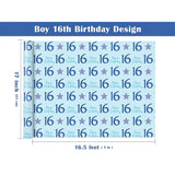 Boy 16Th Birthday Wrapping Paper - Mini Roll - 17 Inch X 16.5 Feet - Teen Boy Blue Stars With 16 Happy Birthday Design Perfect For Party, Holiday